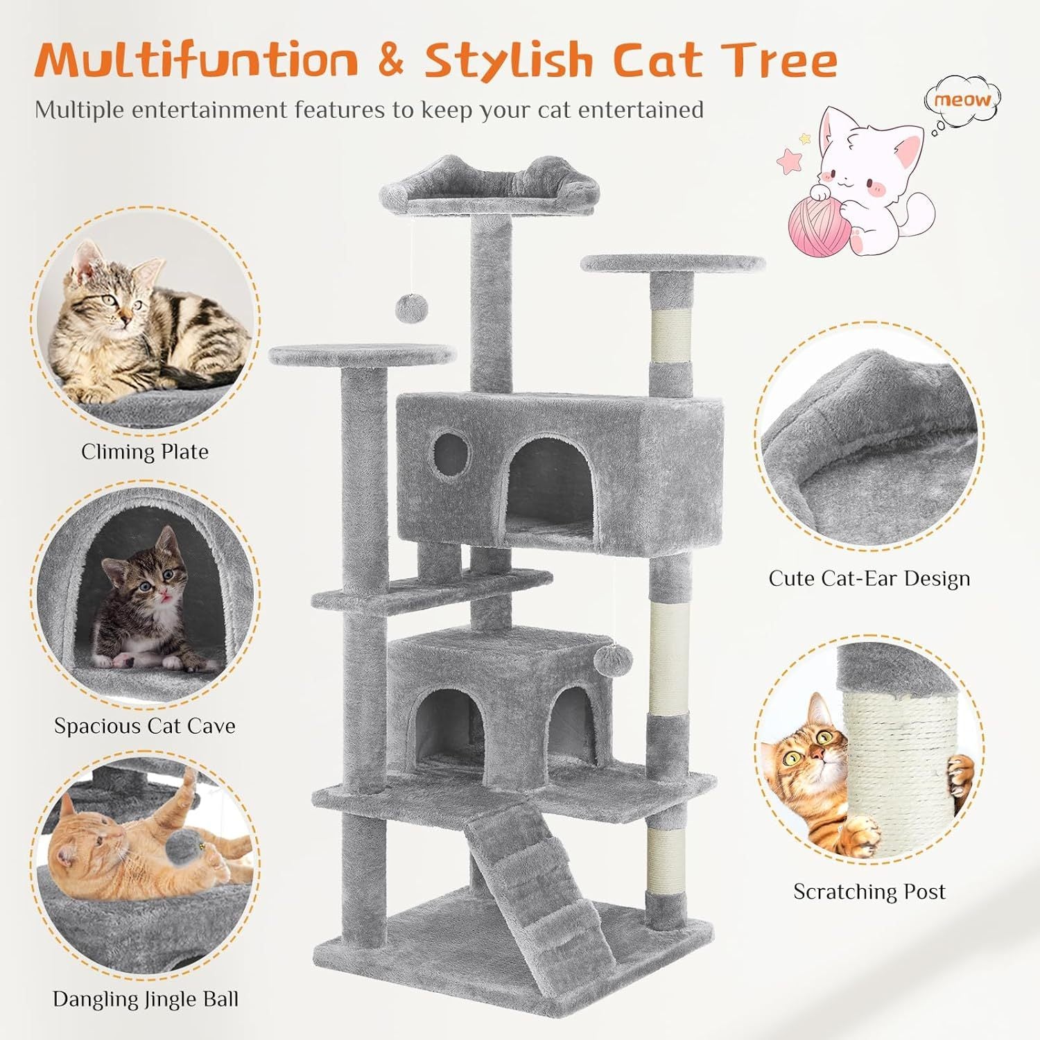 54 -cat Tree Tower - Multi-level With Sisal Grab Post, Indoo | Other