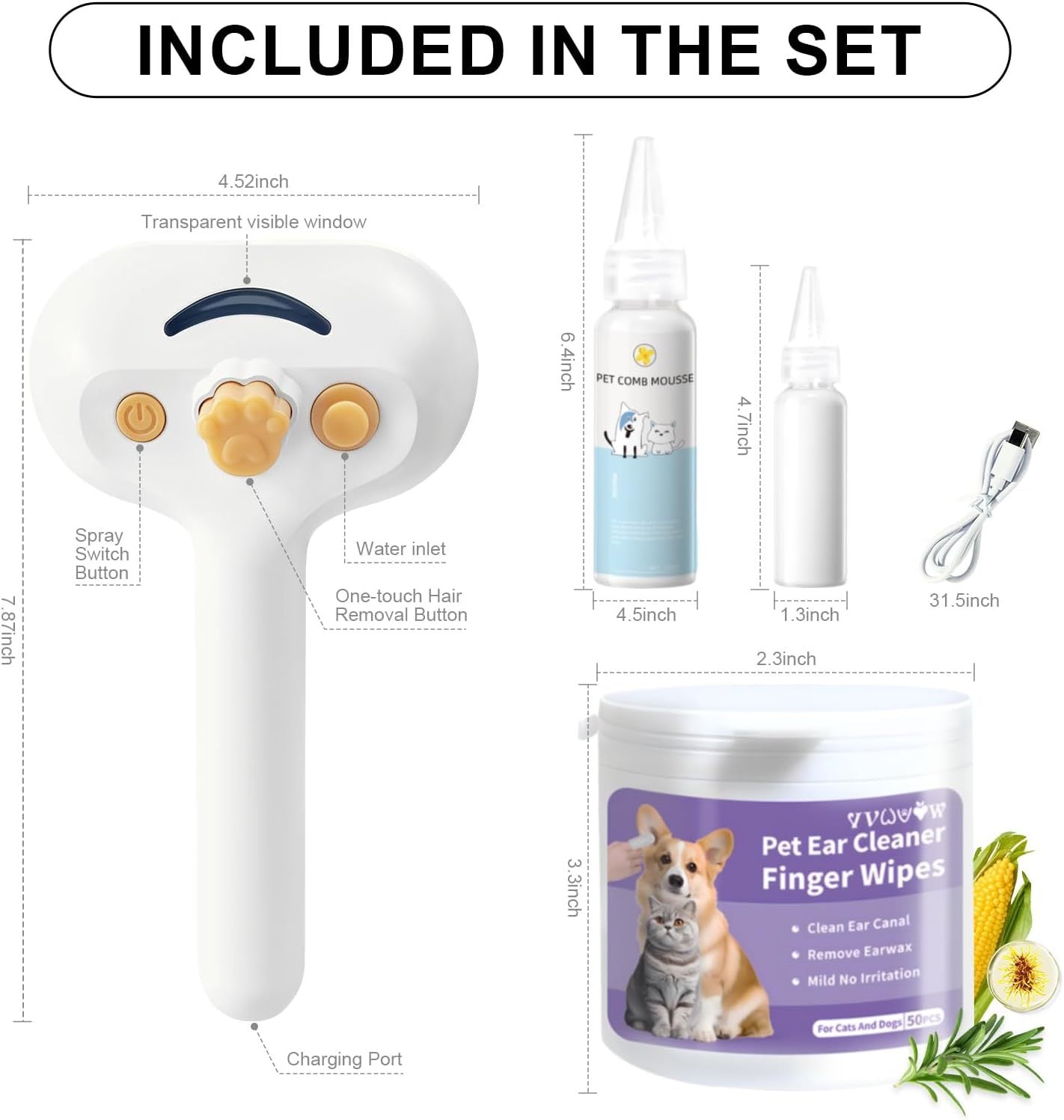 Universal Pet Steam Brush For Cats And Dogs 3-in-1 Spray Hai | Other