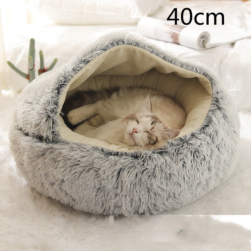 2 In 1 Dog And Cat Bed Pet Winter Bed Round Plush Warm Bed H | Other