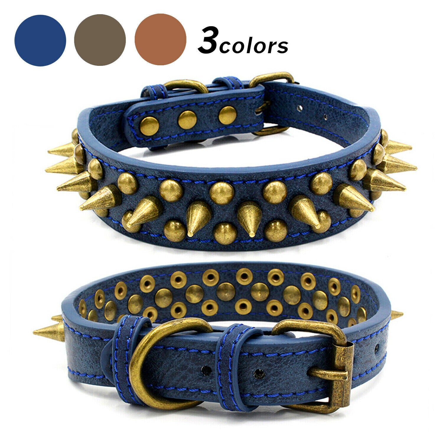 Retro Studded Spiked Rivet Large Dog Pet Leather Collar Pit | Other