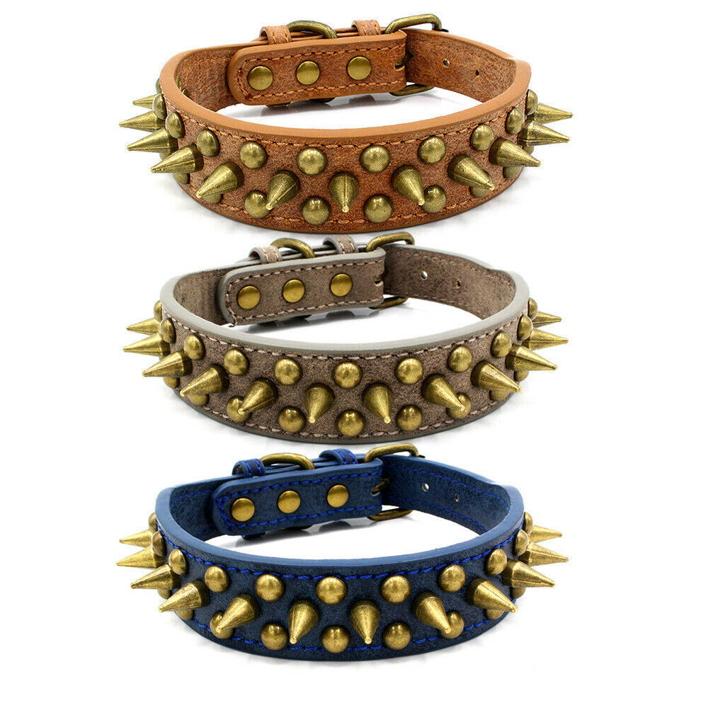 Retro Studded Spiked Rivet Large Dog Pet Leather Collar Pit | Other