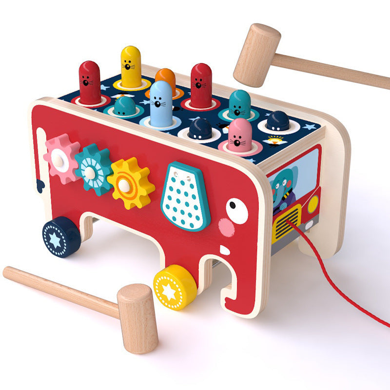 Montessori Toddlers Kids Wooden Pounding Bench Animal Bus To | Electronic Learning Toys