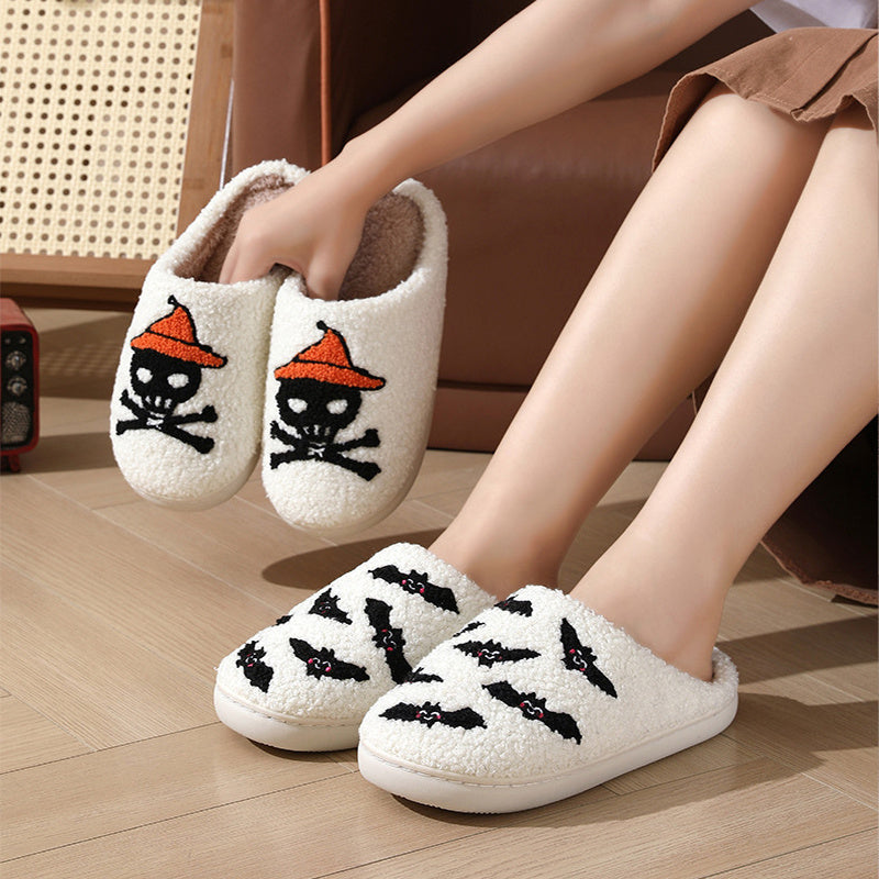 Halloween Skull Rose Slippers Winter Warm Indoor Floor Bedro | Other