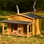 Large Wooden Dog House Outdoor Hut Style With Porch, 2 Doors | Other