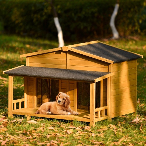 Large Wooden Dog House Outdoor Hut Style With Porch, 2 Doors | Other