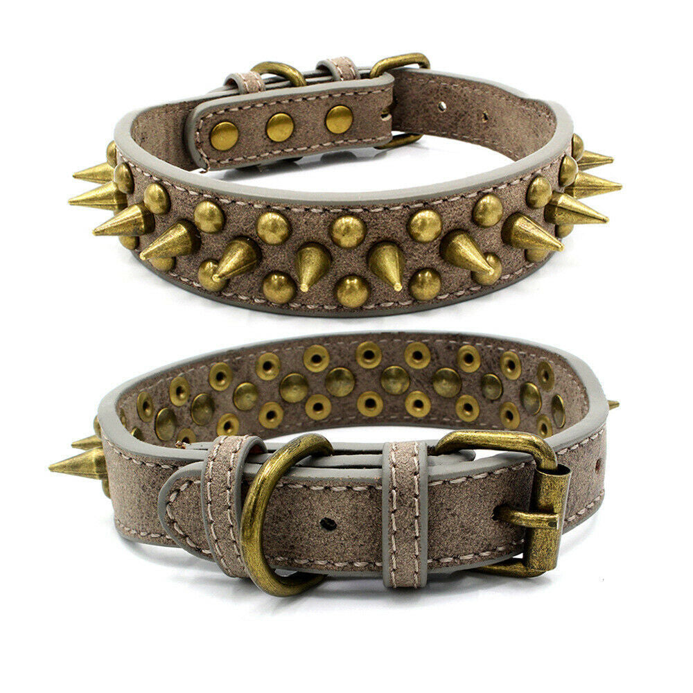 Retro Studded Spiked Rivet Large Dog Pet Leather Collar Pit | Other