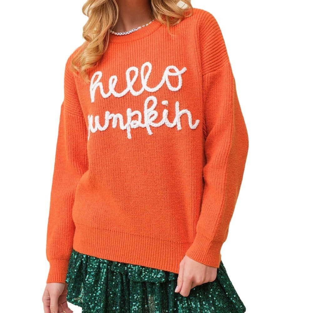 Women's Halloween Contrast Color Embroidery Crew Neck Pullov | Other