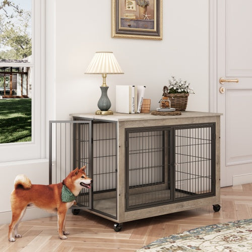 Furniture Style Dog Cage Side Table With Wheels With Double | Home & Garden
