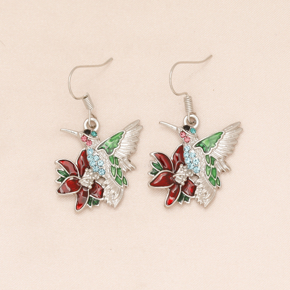 Colorful Hummingbird Full Diamond Pendant Earrings | Jewelry & Accessories