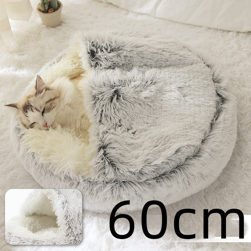 2 In 1 Dog And Cat Bed Pet Winter Bed Round Plush Warm Bed H | Other