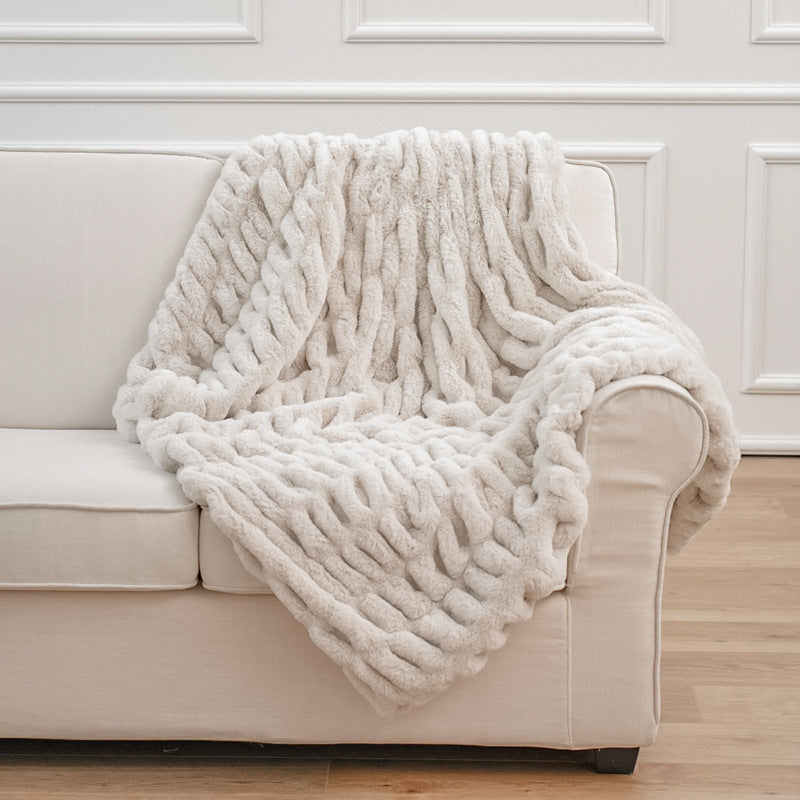 Sofa Blanket Soft Upholstery Blanket Stretch Rabbit Fur Tie- | Home & Garden