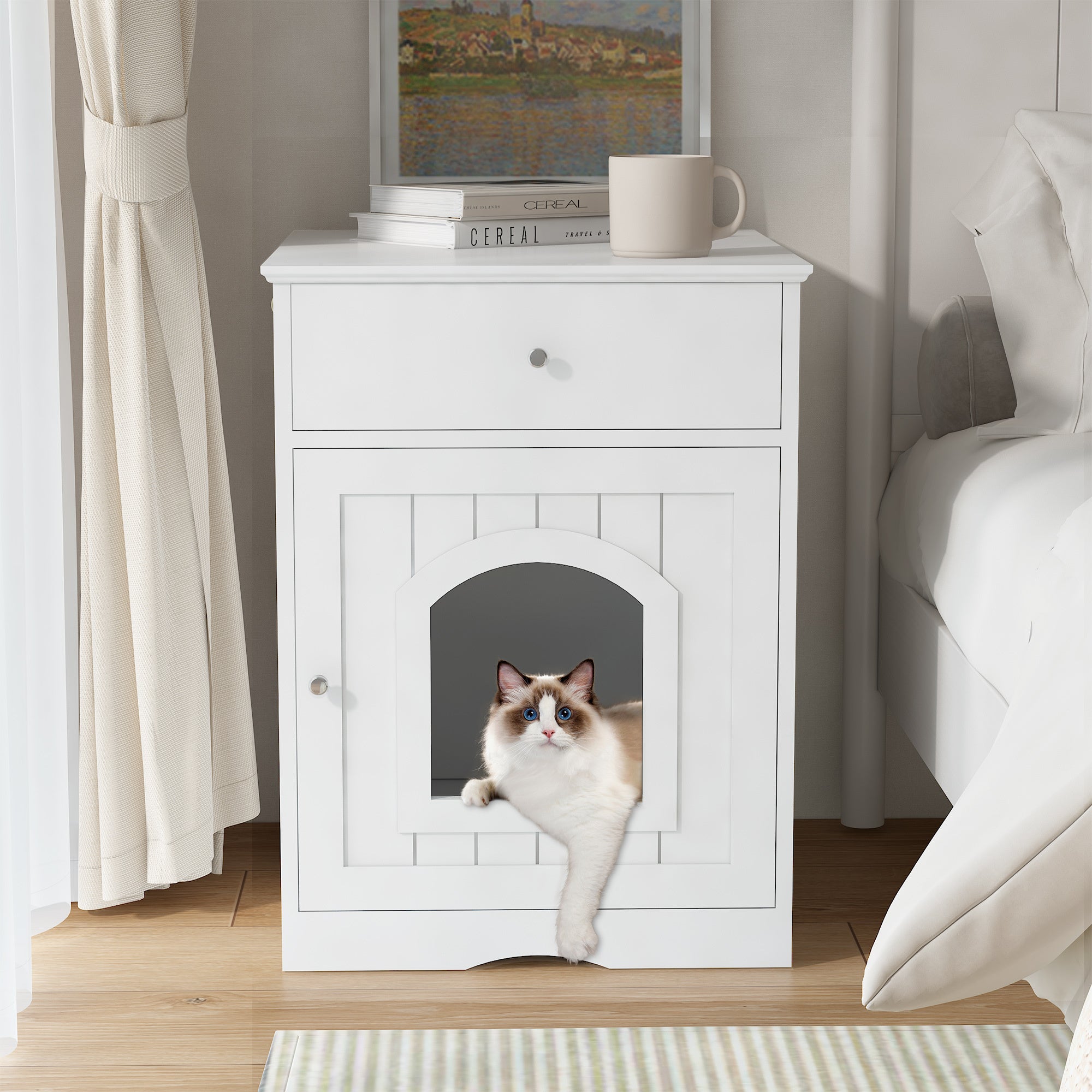 Wooden Pet House Litter Box Fence With Drawers | Other