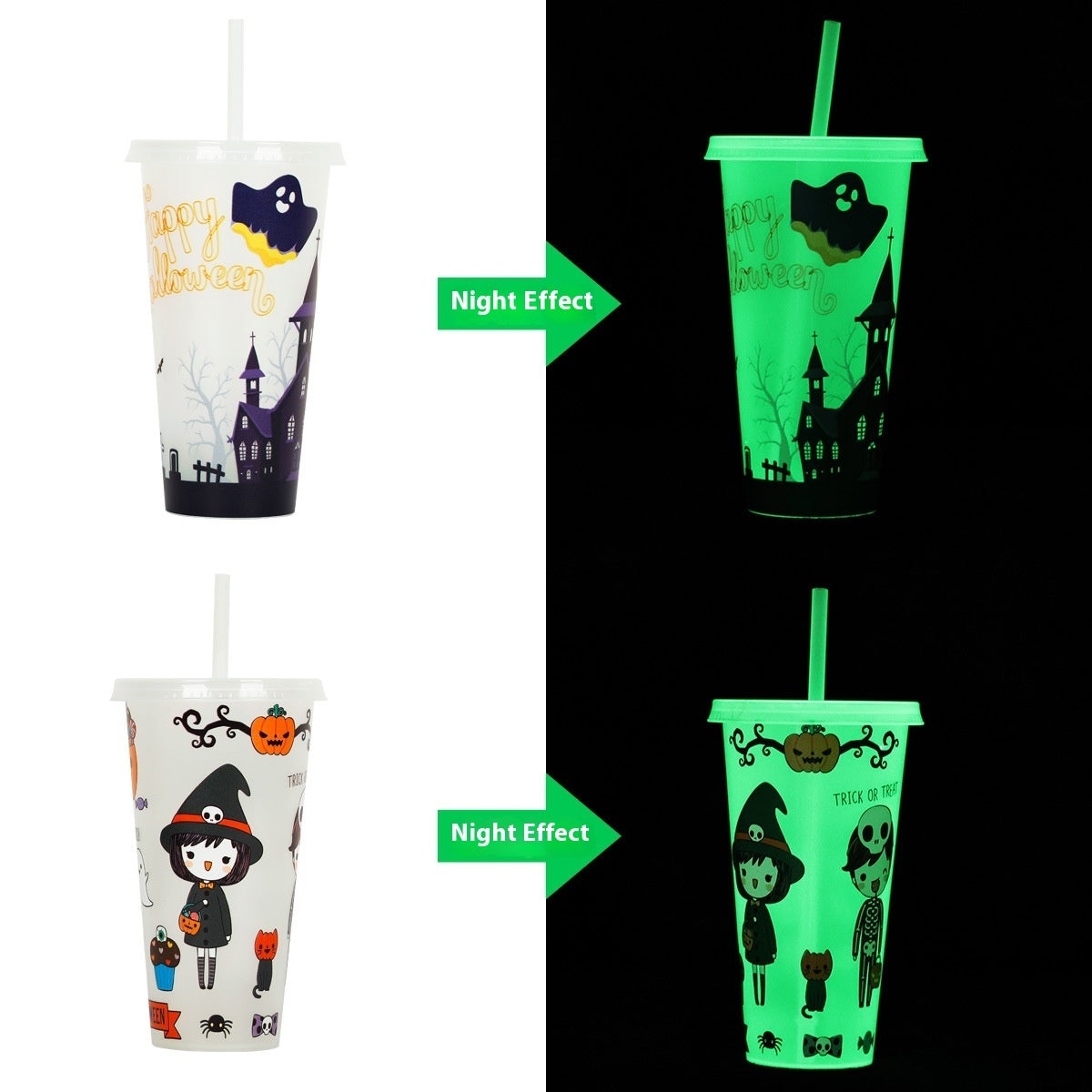 720ml Plastic Sippy Cup Halloween Luminous Straw Cup | Other