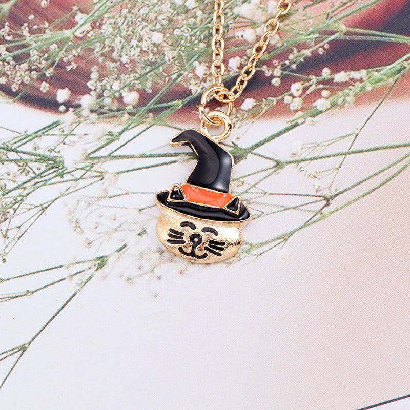 Halloween Oil Drop Pumpkin Cat Necklace Creative Clavicle Ch | Jewelry & Accessories