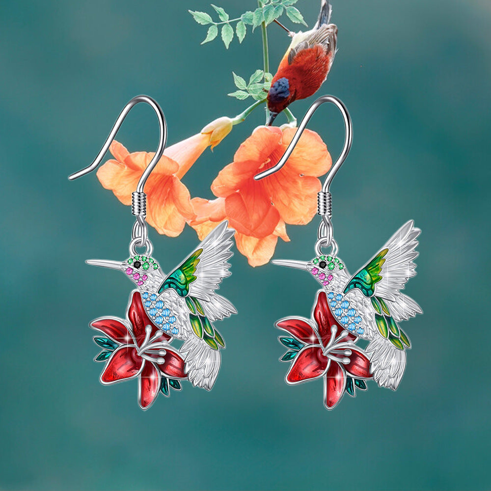 Colorful Hummingbird Full Diamond Pendant Earrings | Jewelry & Accessories