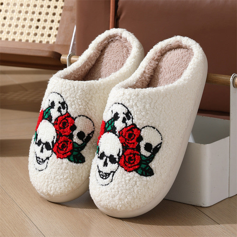 Halloween Skull Rose Slippers Winter Warm Indoor Floor Bedro | Other