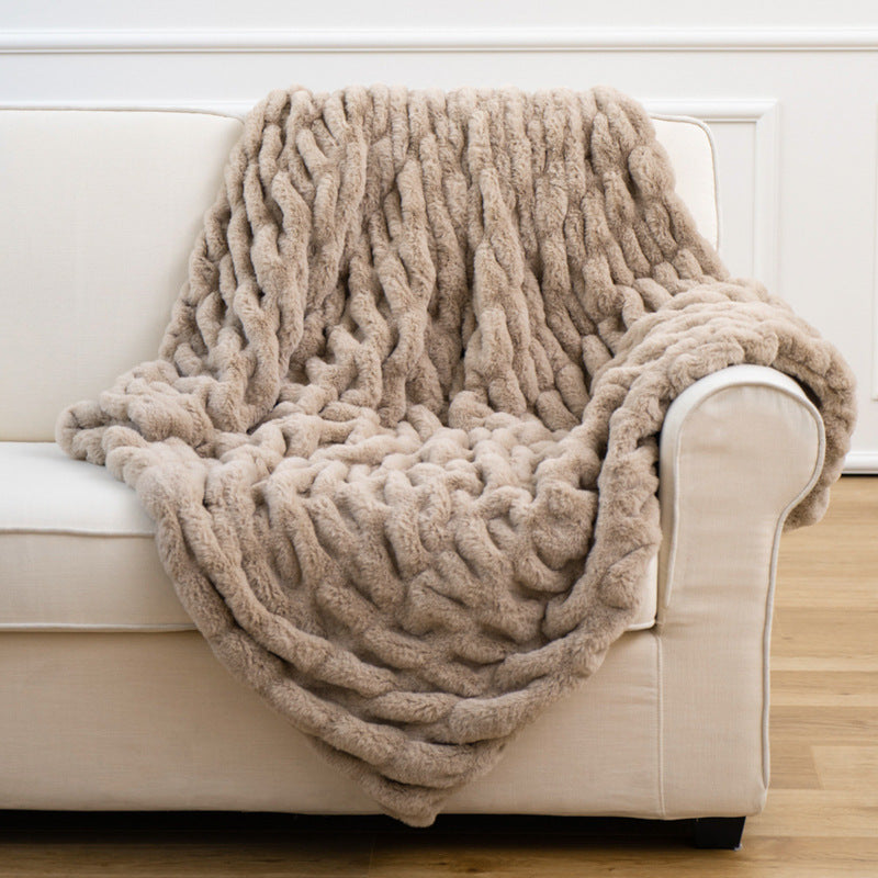 Sofa Blanket Soft Upholstery Blanket Stretch Rabbit Fur Tie- | Home & Garden