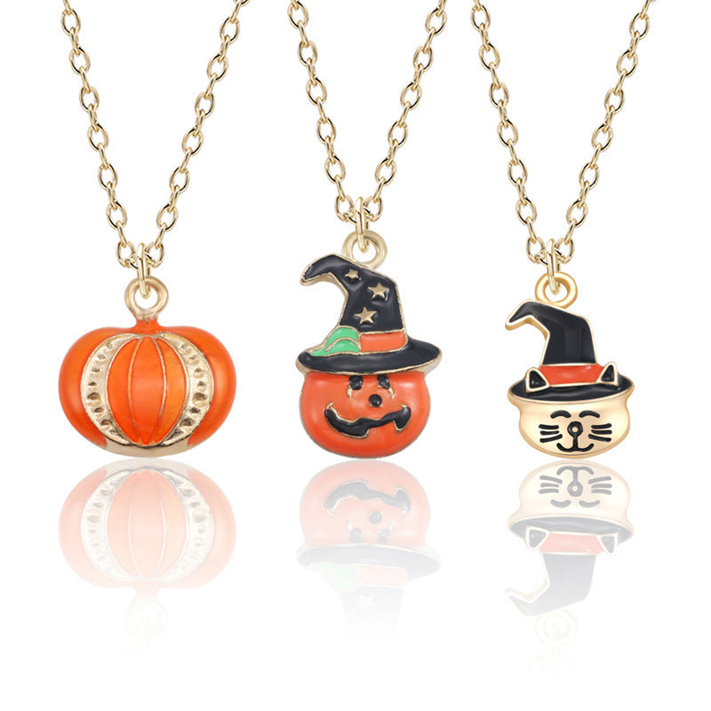 Halloween Oil Drop Pumpkin Cat Necklace Creative Clavicle Ch | Jewelry & Accessories