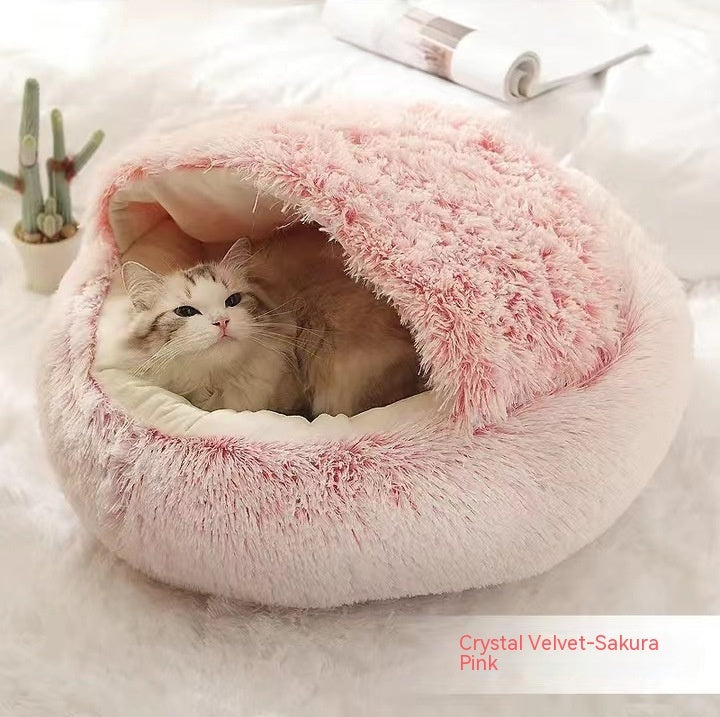 2 In 1 Dog And Cat Bed Pet Winter Bed Round Plush Warm Bed H | Other