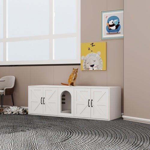 Modern Cat Litter Box Furniture With Double Room, Wooden Cat | Home & Garden