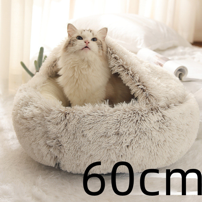 2 In 1 Dog And Cat Bed Pet Winter Bed Round Plush Warm Bed H | Other
