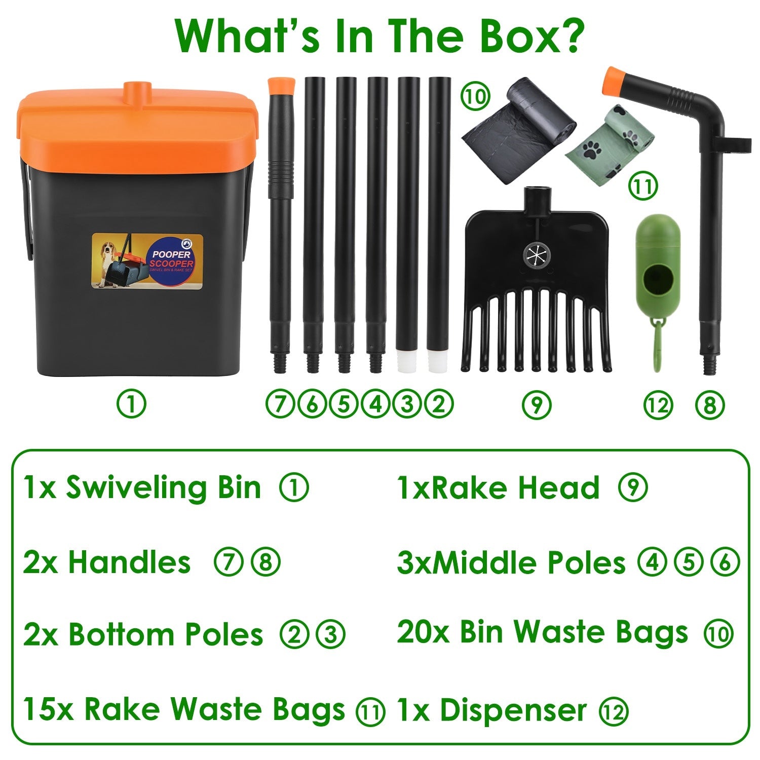 1set Pooper Scooper Kit Dog Poop Rake & Swiveling Bin Poop H | Other