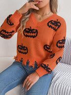 Halloween Contrast Color Pumpkin Cut Long Sleeve Sweater | Other