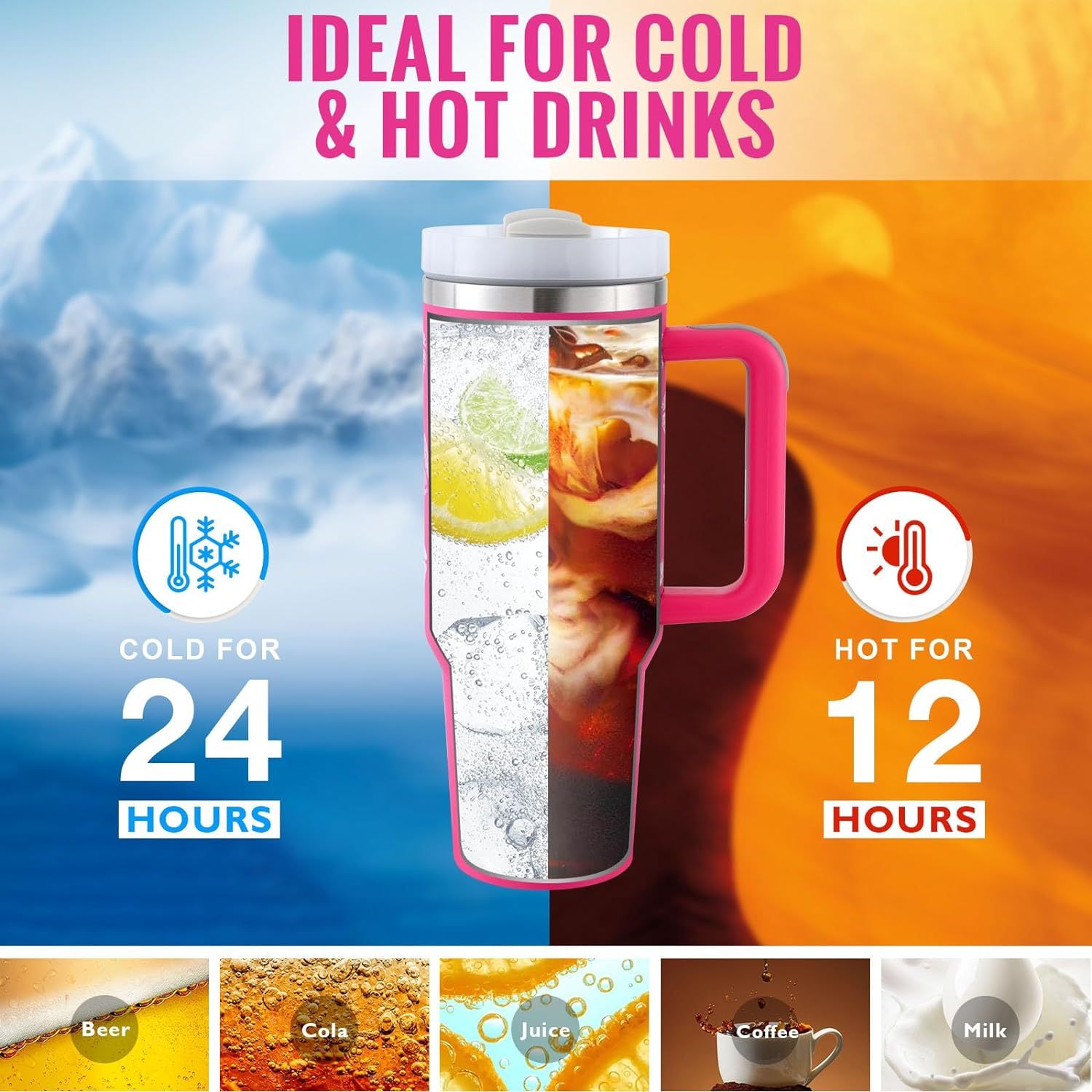 40 Oz Tumbler With Handle Straw Insulated, Stainless Steel S | Other