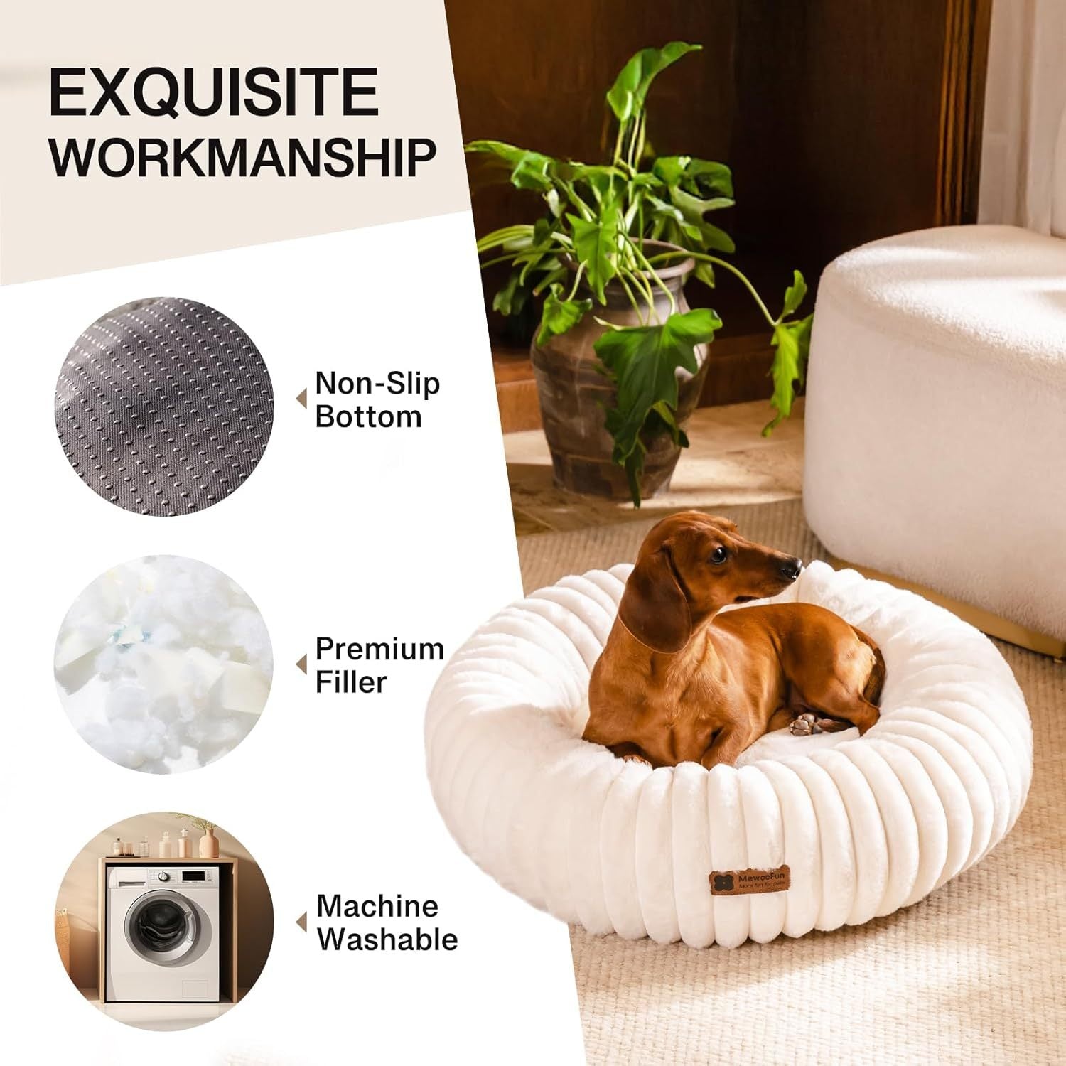 Ewoofumn Donut Dog Bed For Small Dogs - Calming Round Fluffy | Other