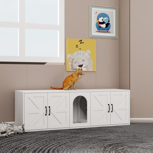 Modern Cat Litter Box Furniture With Double Room, Wooden Cat | Home & Garden
