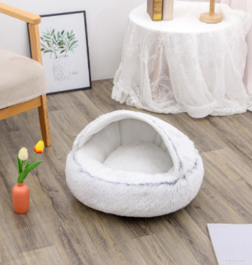 2 In 1 Dog And Cat Bed Pet Winter Bed Round Plush Warm Bed H | Other