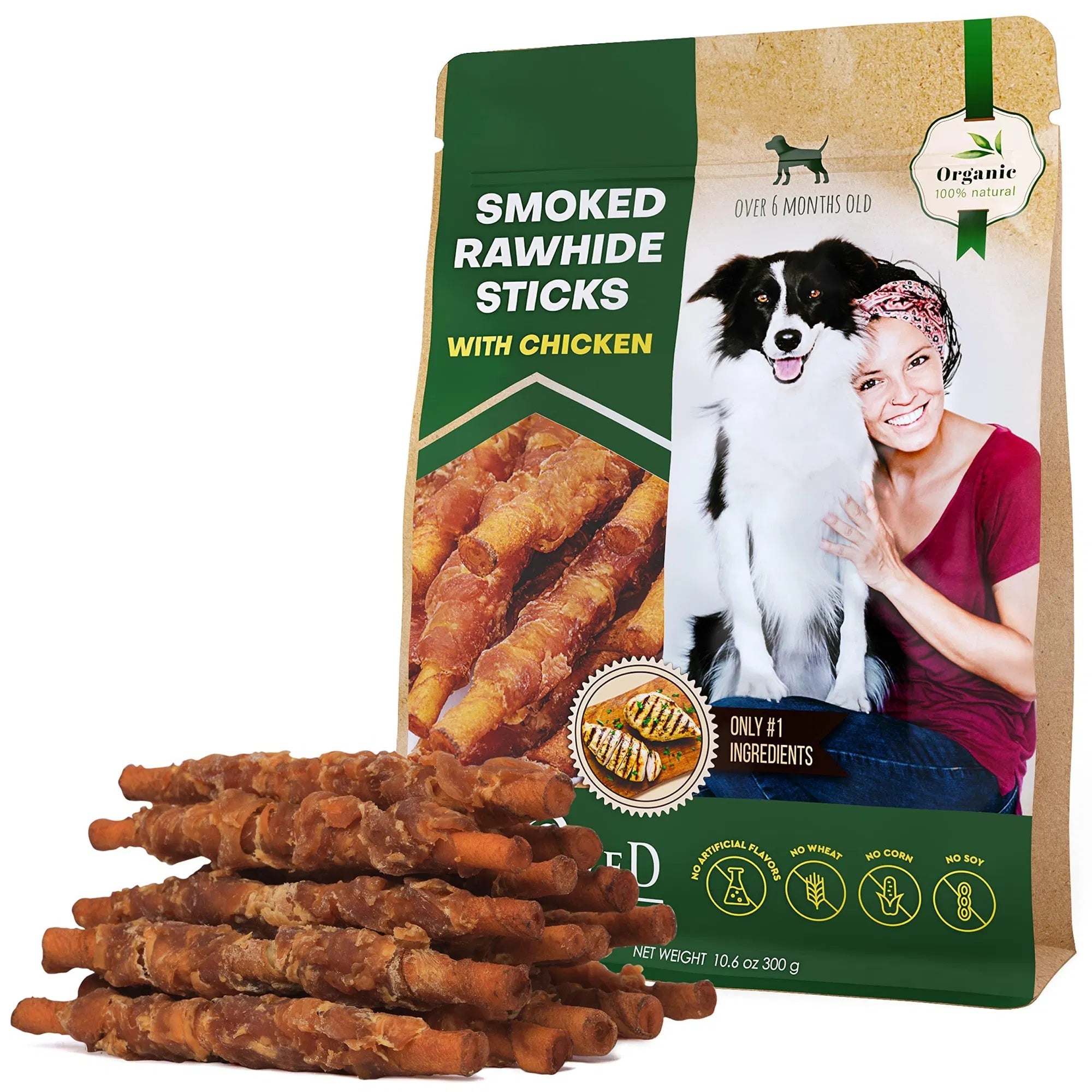 Dog Smoked Rawhide Sticks Wrapped Chicken Pet Natural Chew T | Other