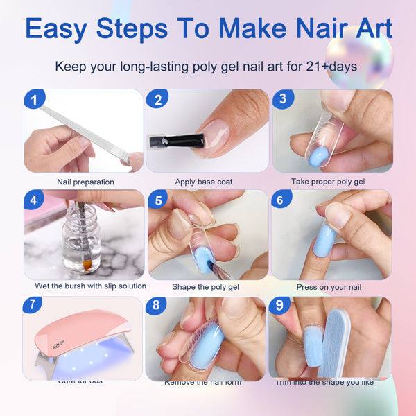 6 Pcs Polygel Nail Kits With Uv Light, Sliding Solution, Top | Other