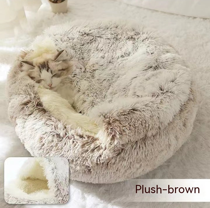 2 In 1 Dog And Cat Bed Pet Winter Bed Round Plush Warm Bed H | Other