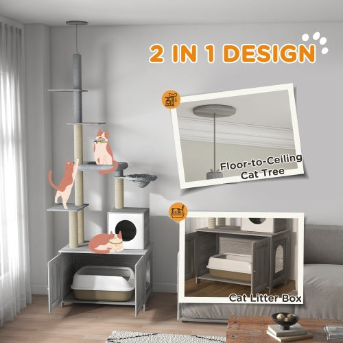 Pawhut Cat Tree With Litter Box Enclosure, 2 In 1 Floor To C | Other