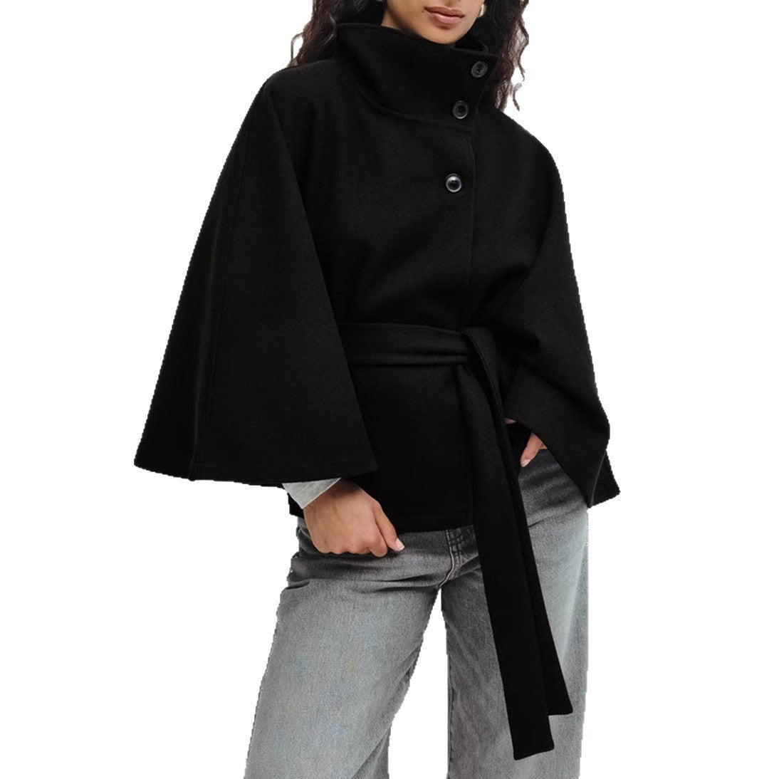 Winter High Neck Batwing Sleeve Coat With Belt Fashion Loose | Other