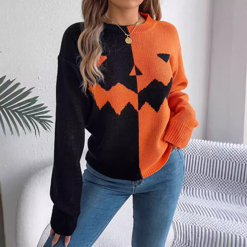 Halloween Contrast-color Pullover Sweater Fashion Long Sleev | Other