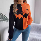 Halloween Contrast-color Pullover Sweater Fashion Long Sleev | Other