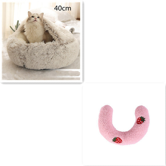 2 In 1 Dog And Cat Bed Pet Winter Bed Round Plush Warm Bed H | Other