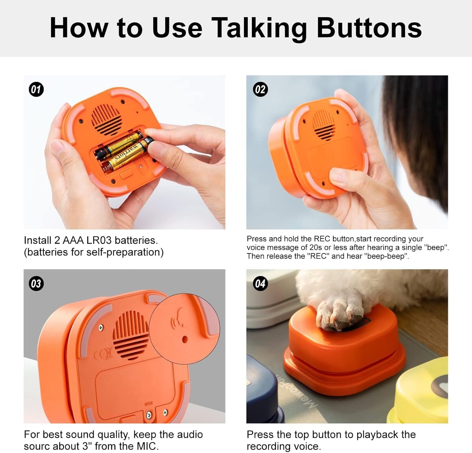 Mewoofun Dog Talking Buttons Set - 3 Recordable Communicatio | Other